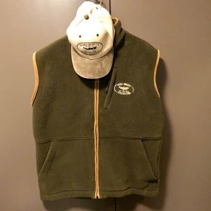 Heavy Green Fleece Fishing Vest plus Matching Hat